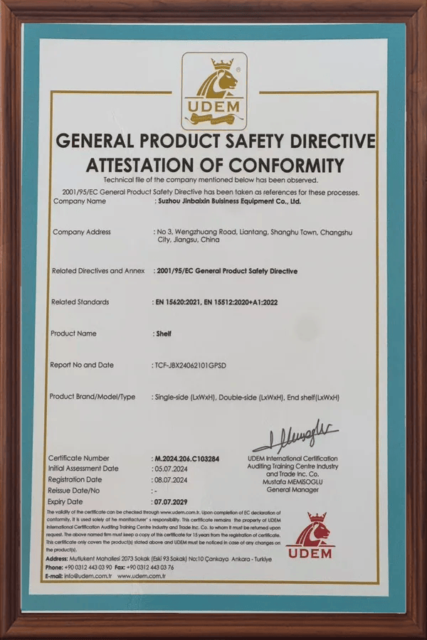 GPSD General Product Safety Directive Attestation of Conformity – JBX Shelf