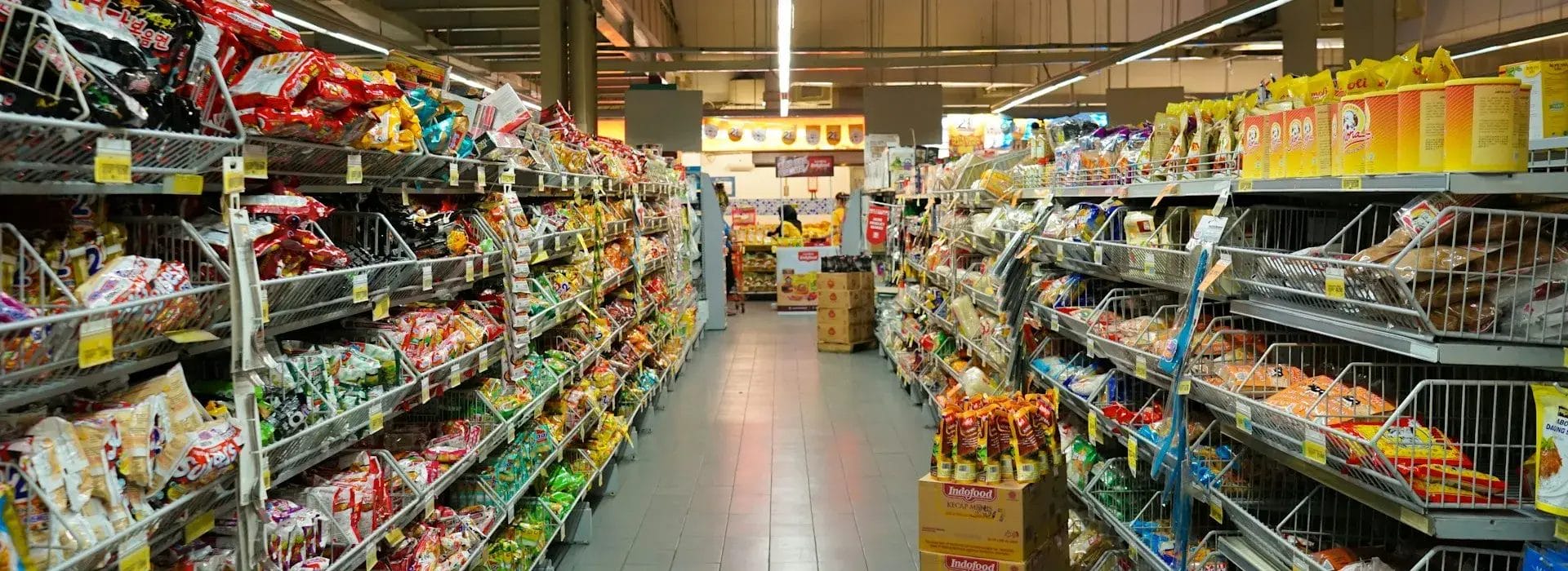 Shelving in a large supermarket