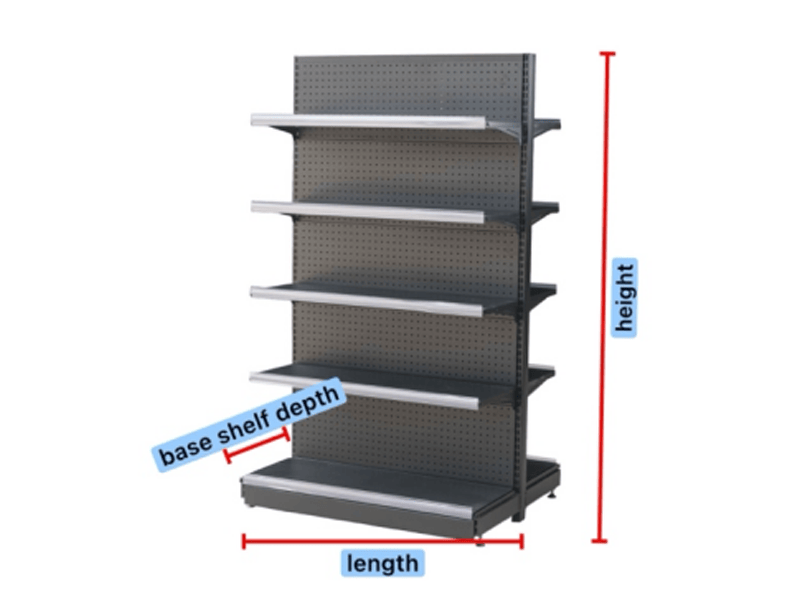 Dimensions of a gondola shelving section